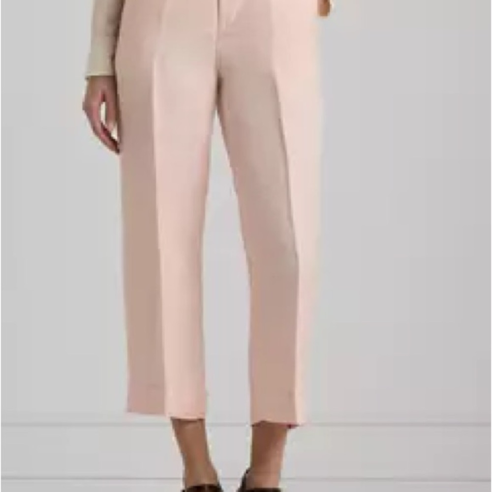 Lauren Ralph Lauren Linen Blend Cropped Twill Pants Women's 14 Pink Opal Button